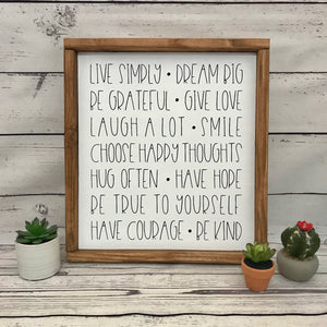 Live Simply Framed Wood Sign